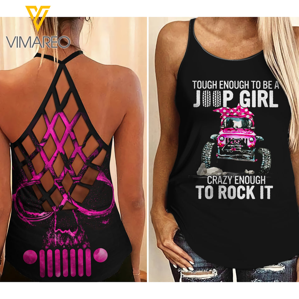 Jeep Girl Criss-Cross Open Back Camisole Tank Top 1405NGBTQ