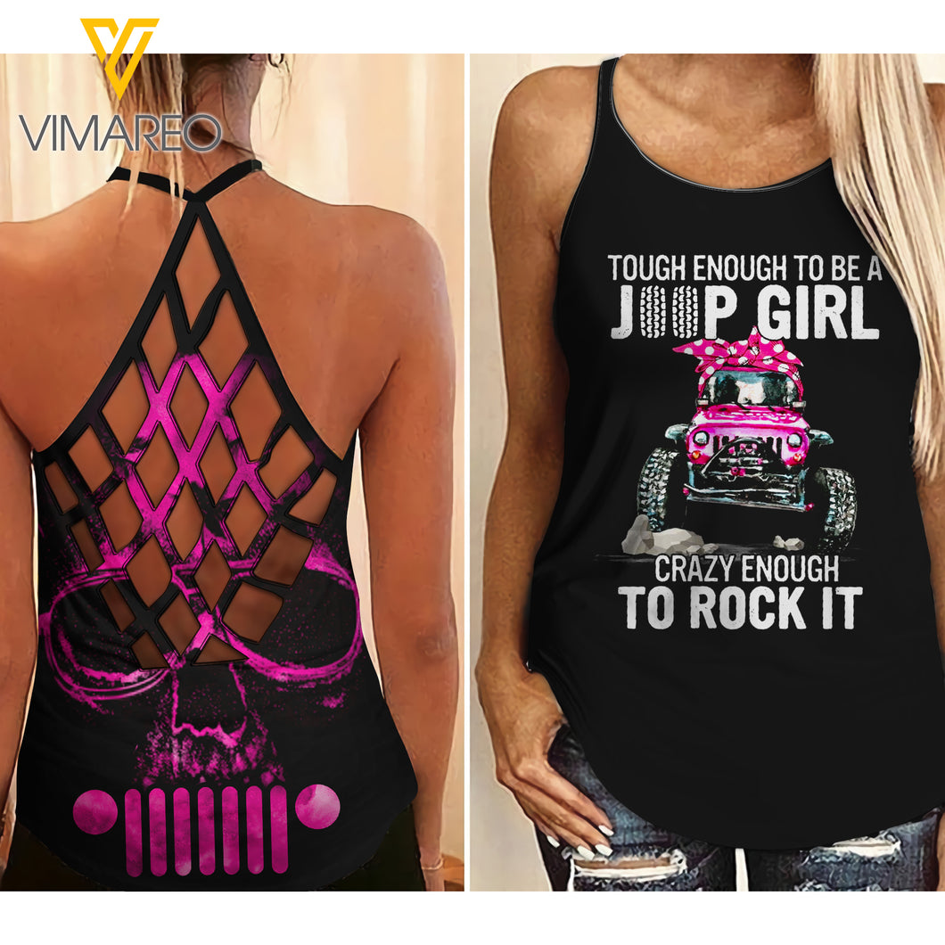 Jeep Girl Criss-Cross Open Back Camisole Tank Top 1405NGBTQ
