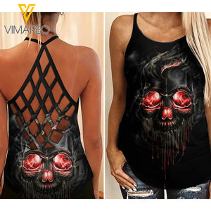 VMVH SKULL Girl Criss-Cross Open Back Camisole Tank Top 1103NGBT