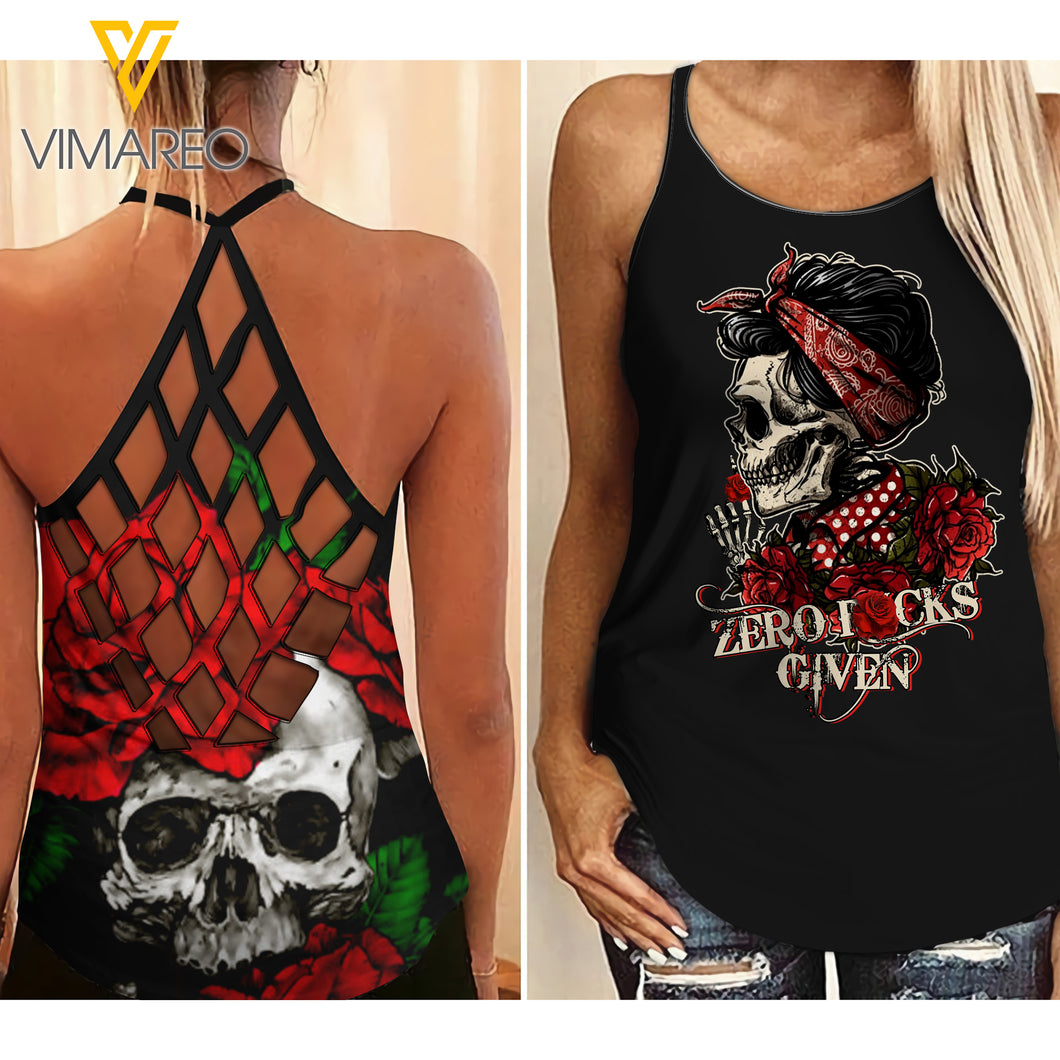 Tattoos skull Criss-Cross Open Back Camisole Tank Top 1503NGBTH