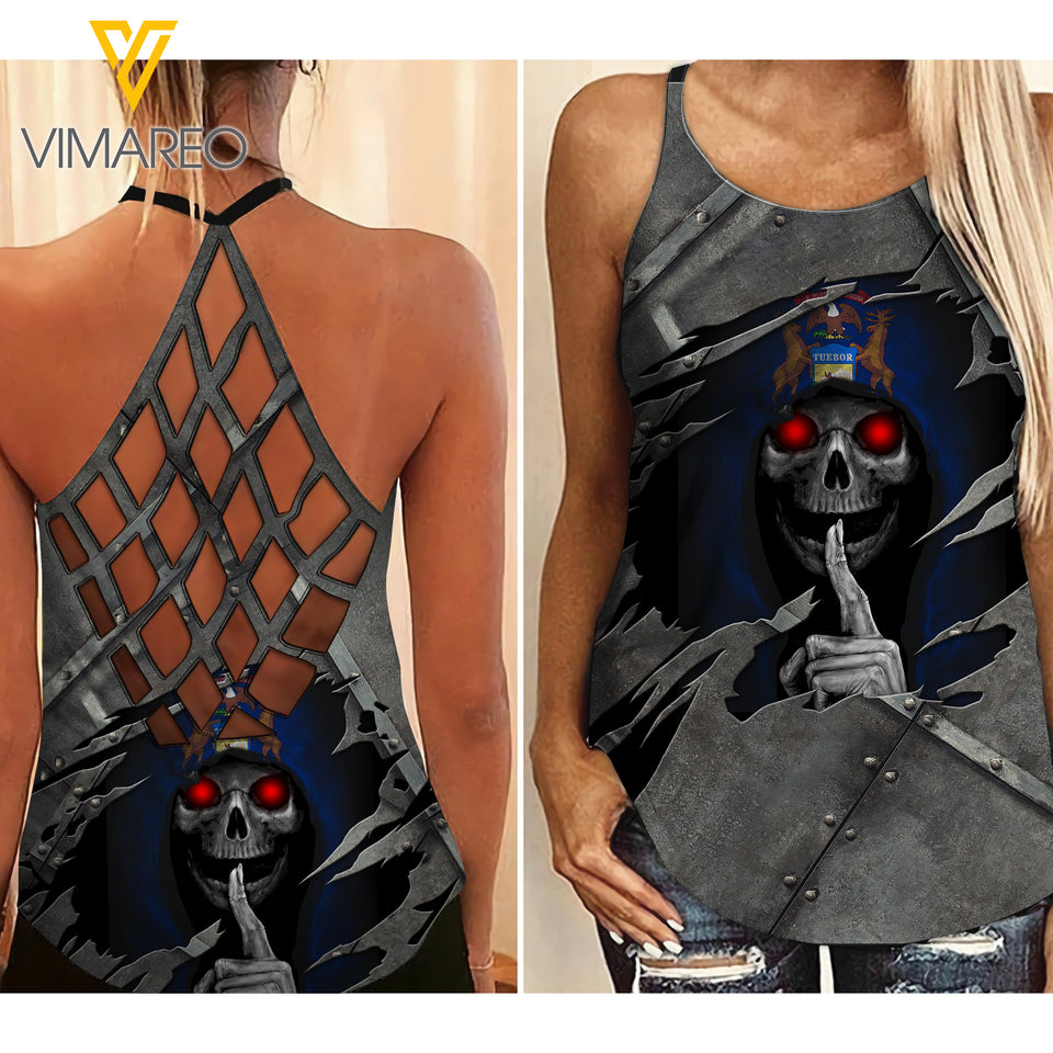 Michigan Girl Criss-Cross Open Back Camisole Tank Top 2403NGBT