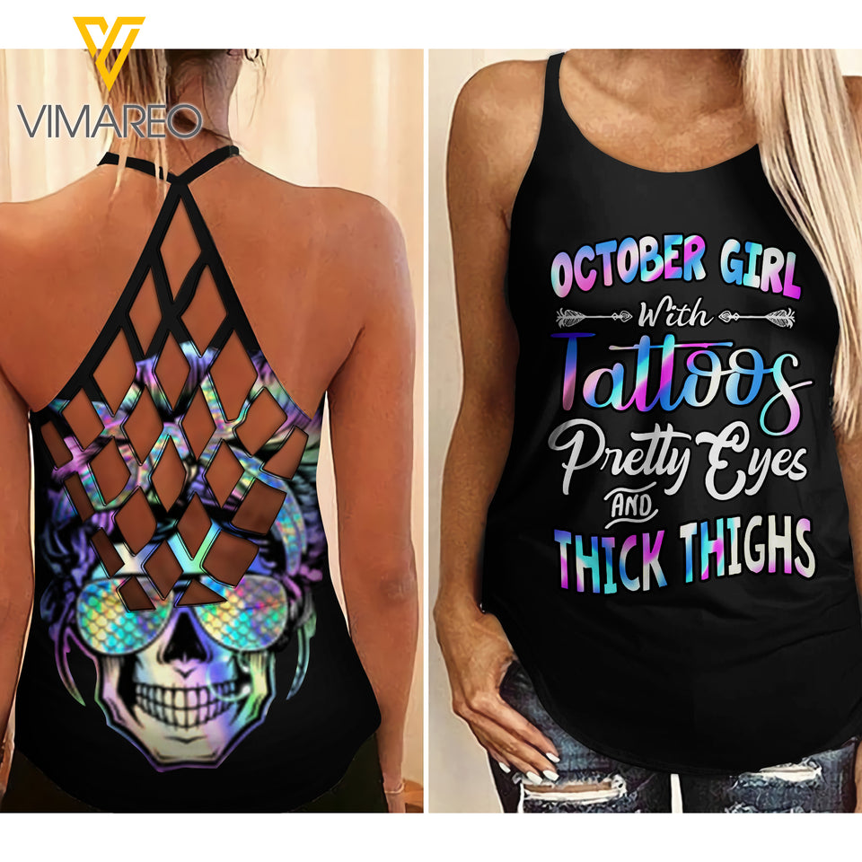 October Girl Tattos Criss-Cross Open Back Camisole Tank Top 1106TQ