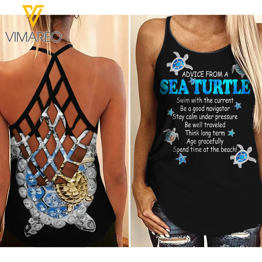 Turtle Girl Criss-Cross Open Back Camisole Tank Top 1903NGBT