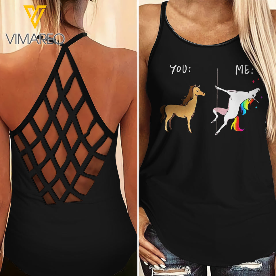 Unicorn Girl Criss-Cross Open Back Camisole Tank Top 1106TH