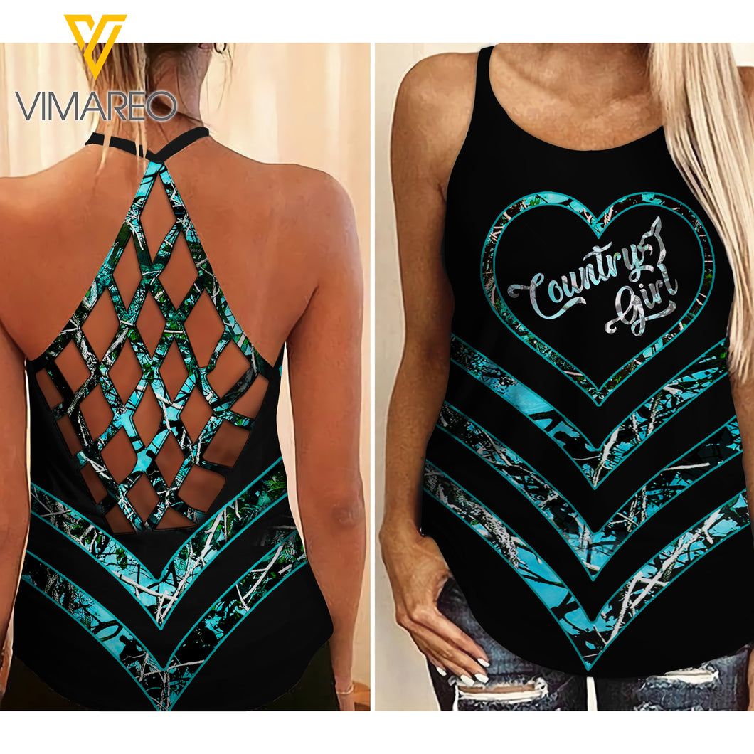 Hunting Girl Criss-Cross Open Back Camisole Tank Top 2503NGBQ