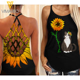 Sunflower Cat Girl Criss-Cross Open Back Camisole Tank Top 1903NGBTQ