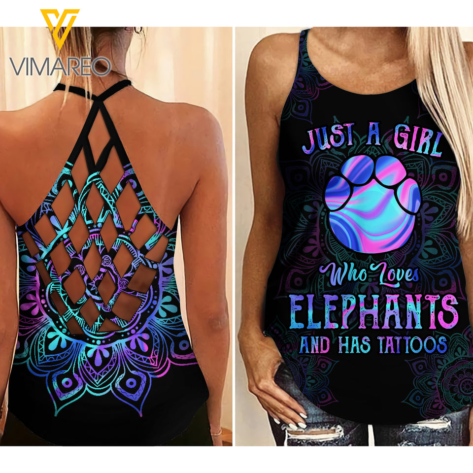 Elephants Girl Criss-Cross Open Back Camisole Tank Top 2804NGBTQ