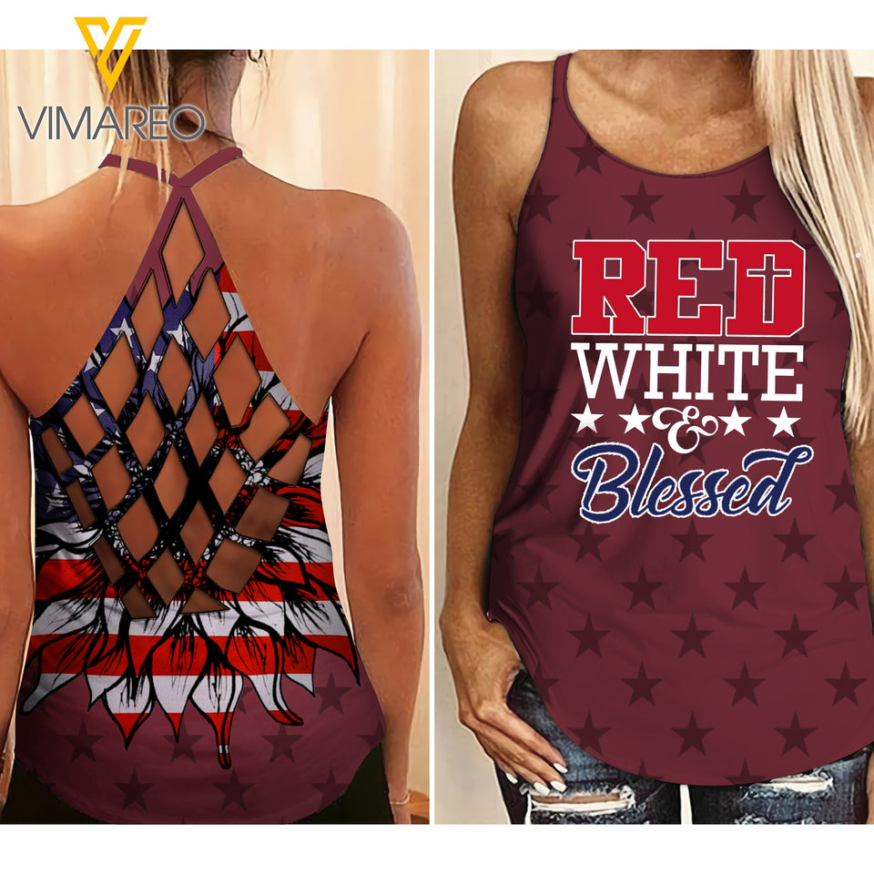 Blessed girl Criss-Cross Open Back Camisole Tank Top 2704NGBTQ