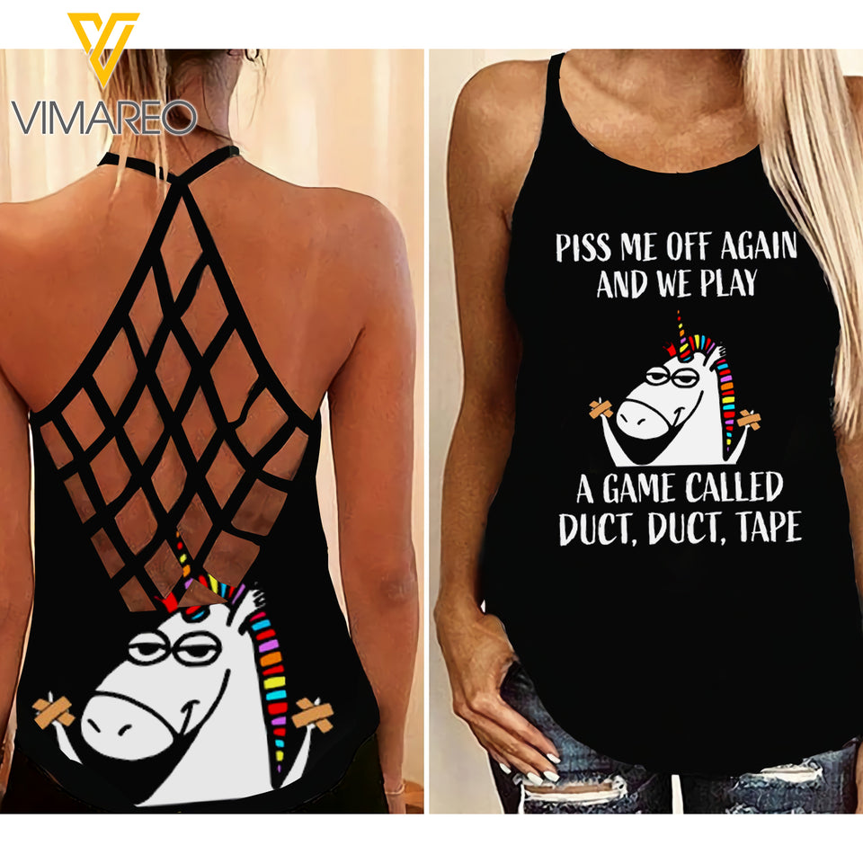 UNICORN Criss-Cross Open Back Camisole Tank Top Legging 0906TQ