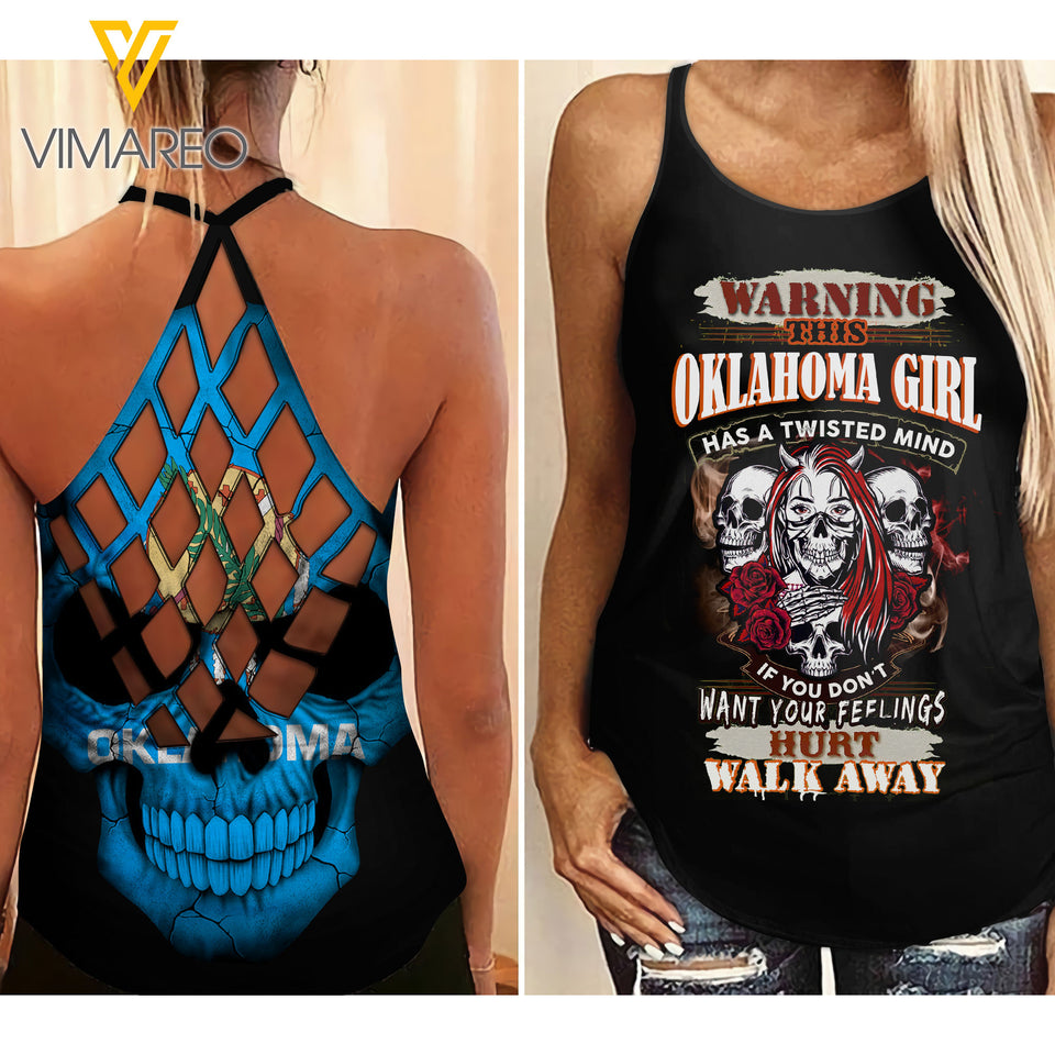 Oklahoma Girl With Skull Criss-Cross Open Back Camisole Tank Top YYQQ