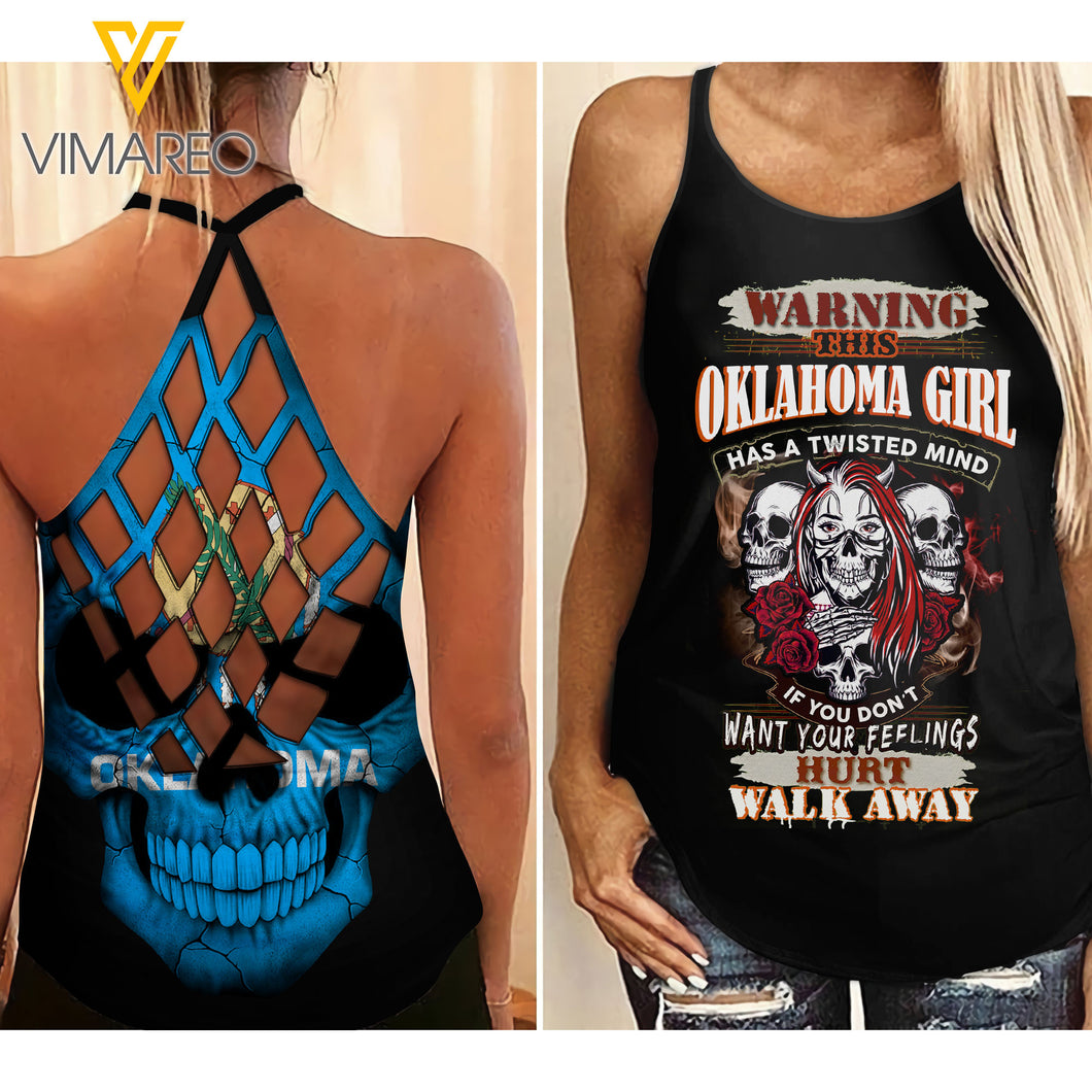 Oklahoma Girl With Skull Criss-Cross Open Back Camisole Tank Top YYQQ