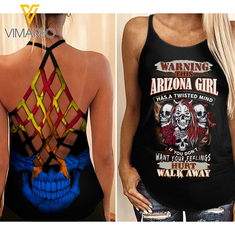 Arizona Girl With Skull Criss-Cross Open Back Camisole Tank Top YYQQ