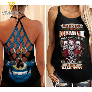 Louisiana Girl With Skull Criss-Cross Open Back Camisole Tank Top YYQQ