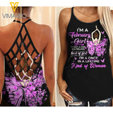 February Girl With Butterflies Criss-Cross Open Back Camisole Tank Top VMYY