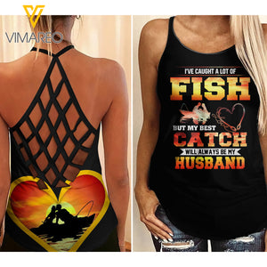 MY BEST CATCH WILL ALWAYS BE MY HUSBAND Criss-Cross Open Back Camisole Tank Top