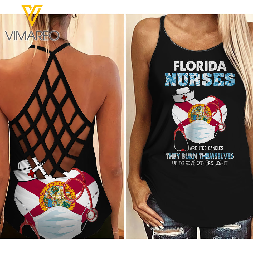 FLORIDA NURSE Criss-Cross Open Back Camisole Tank Top