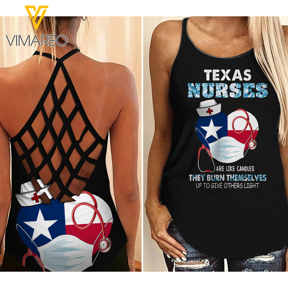 TEXAS NURSE Criss-Cross Open Back Camisole Tank Top