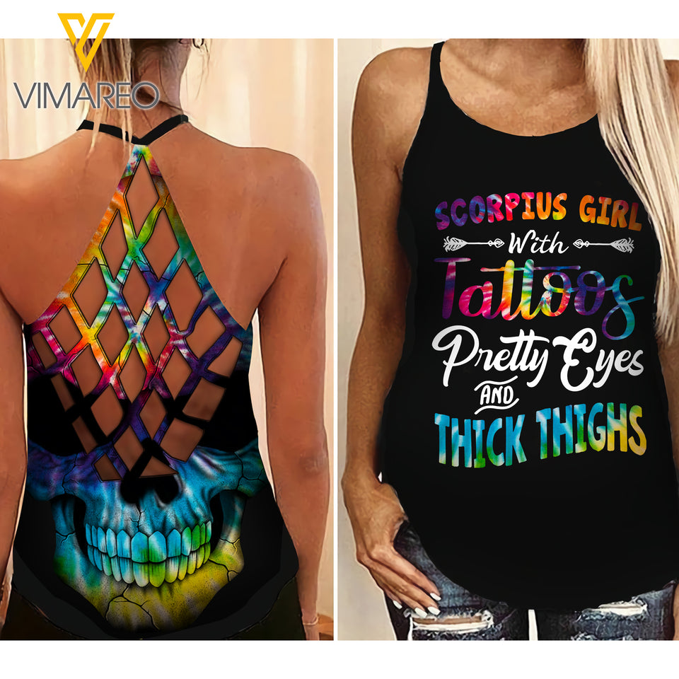 Scorpius Girls With Tatoos Criss-Cross Open Back Camisole Tank Top/ Legging VMYY