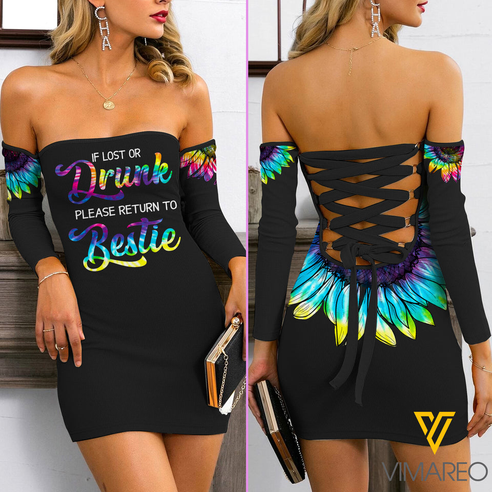 Bestie Lace Up Back Bardot Bodycon Dress MAY-DT10 KDSF