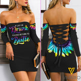 Bestie Lace Up Back Bardot Bodycon Dress MAY-DT10 KDSF