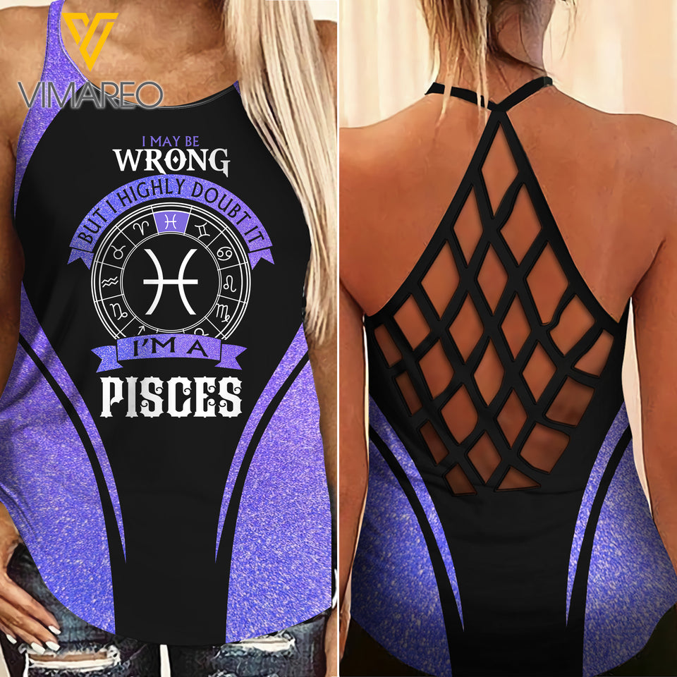 Pisces Girl Criss-Cross Open Back Camisole Tank Top Legging