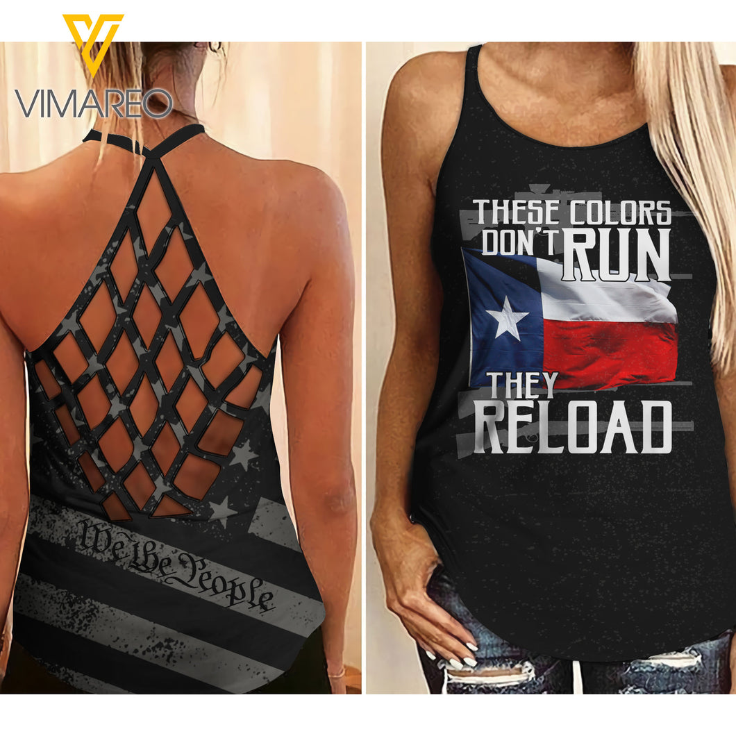 TEXAS WE THE PEOPLE Criss-Cross Open Back Camisole Tank Top TMTL COLOR DONT RUN