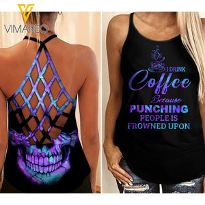 Coffee Criss-Cross Open Back Camisole Tank Top ZQ1803