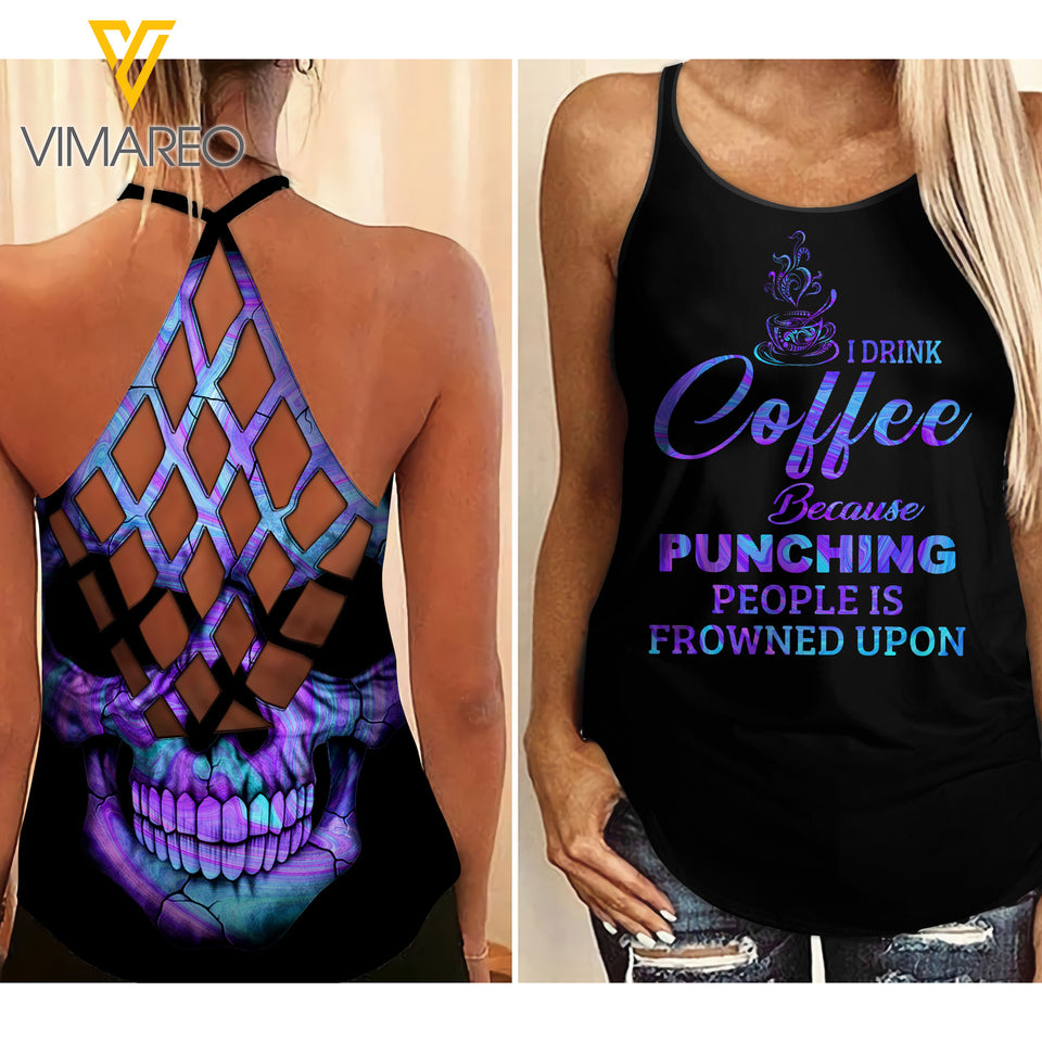 Coffee Criss-Cross Open Back Camisole Tank Top ZQ1803