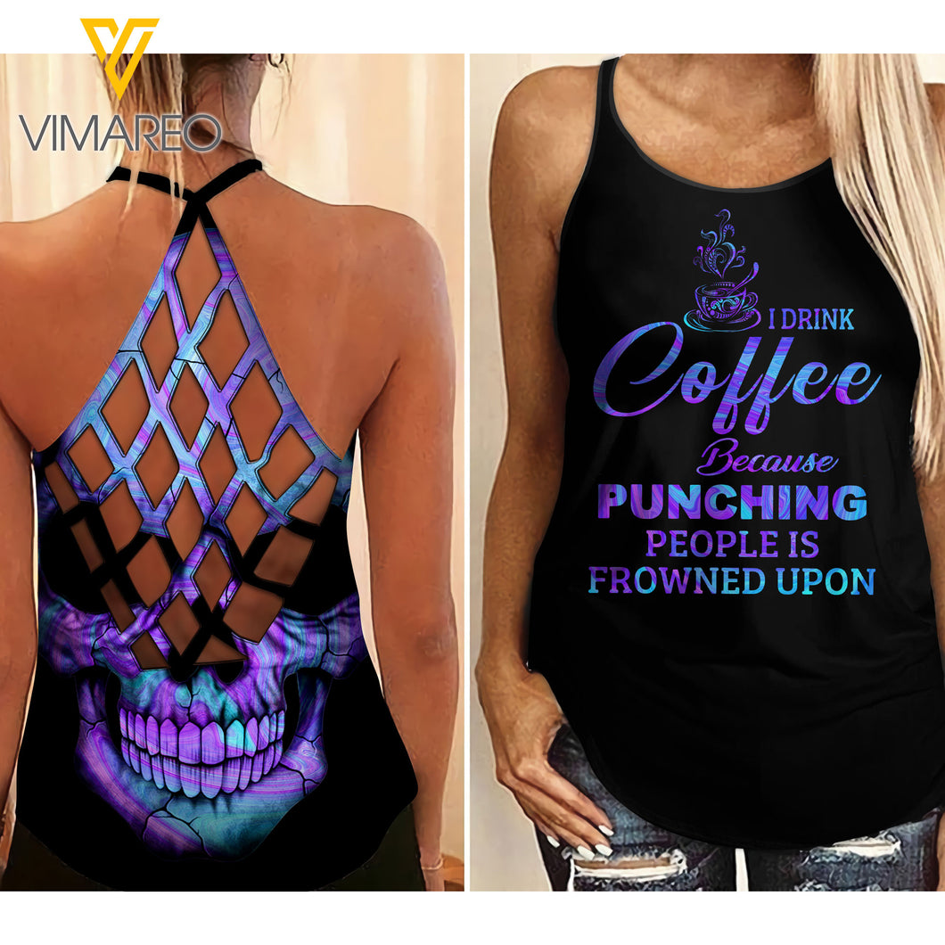 Coffee Criss-Cross Open Back Camisole Tank Top ZQ1803