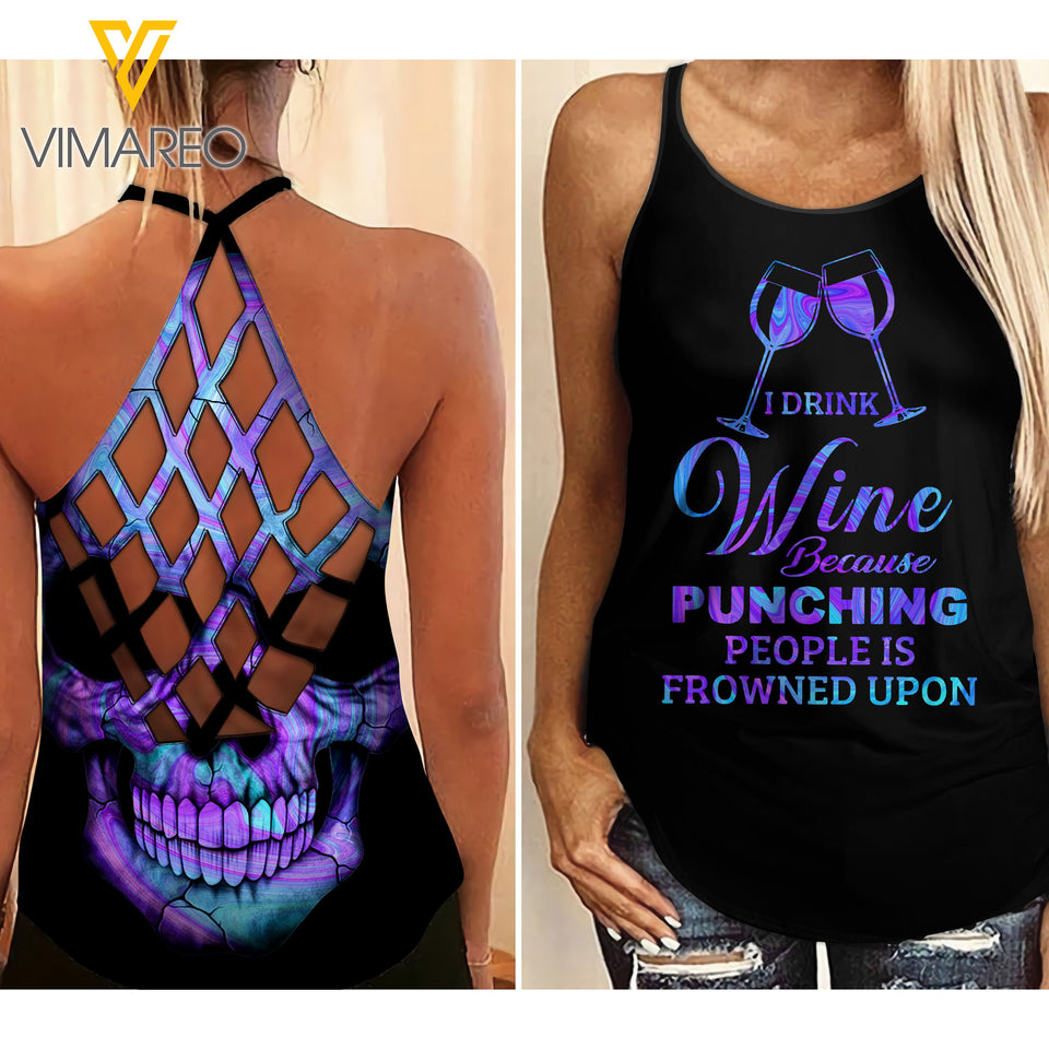 Wine Criss-Cross Open Back Camisole Tank Top ZQ1803