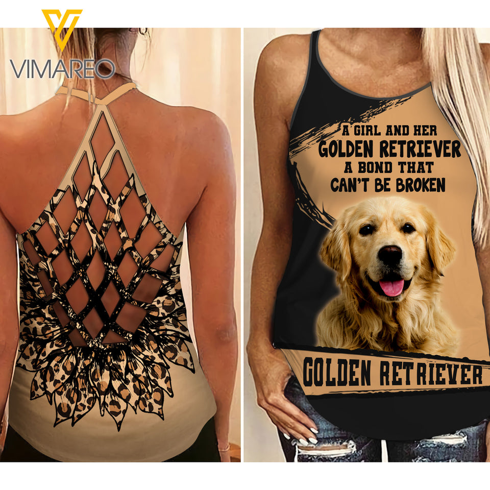 Golden Retriever Criss-Cross Open Back Camisole Tank Top leopard