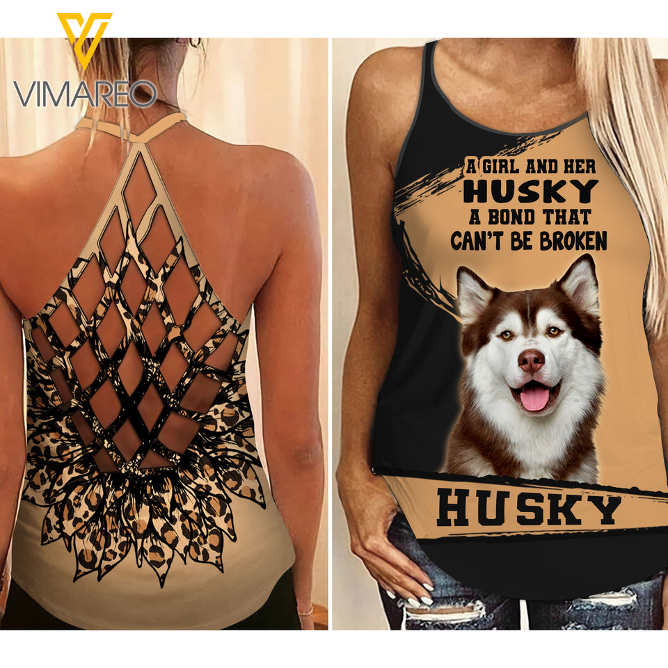 Husky Criss-Cross Open Back Camisole Tank Top leopard