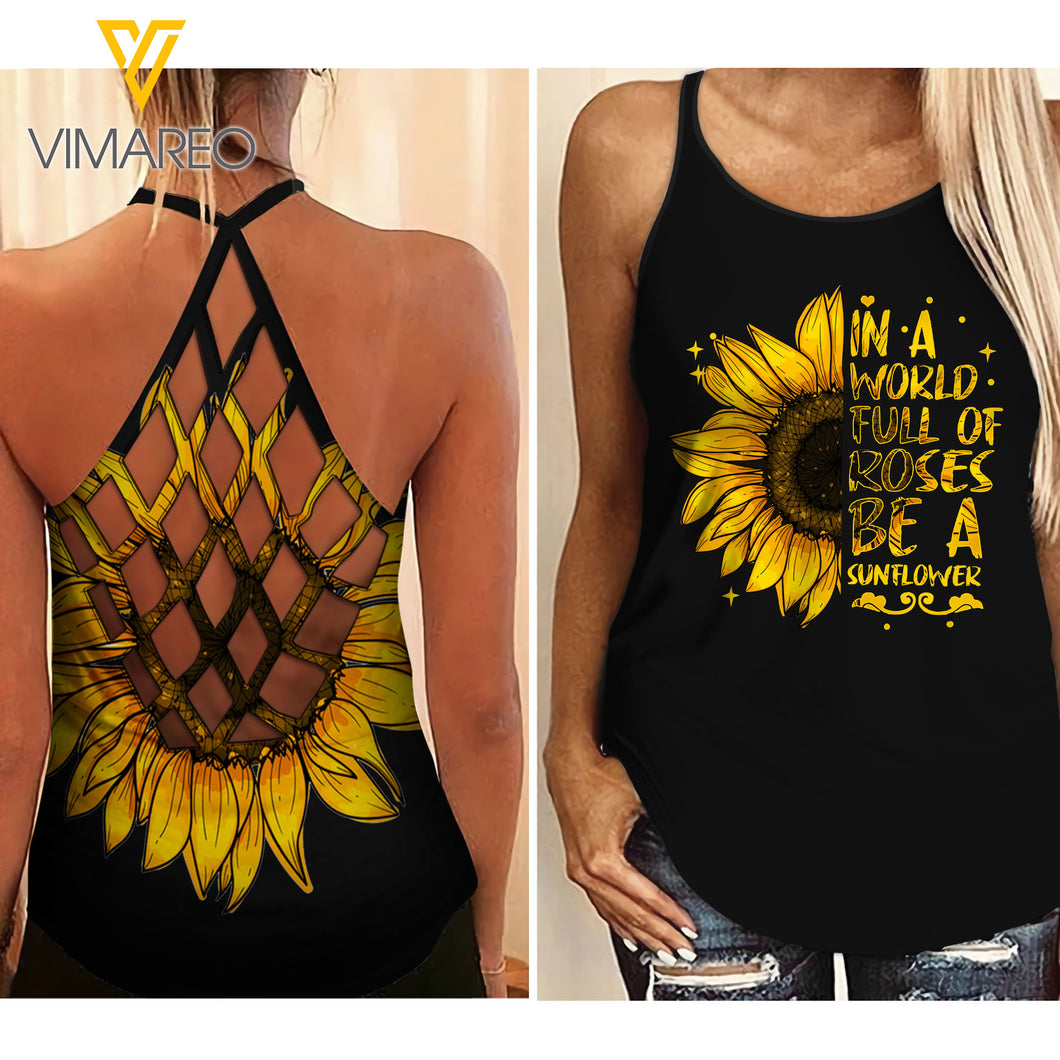 SUNFLOWER GIRL Criss-Cross Open Back Camisole Tank Top ROSES