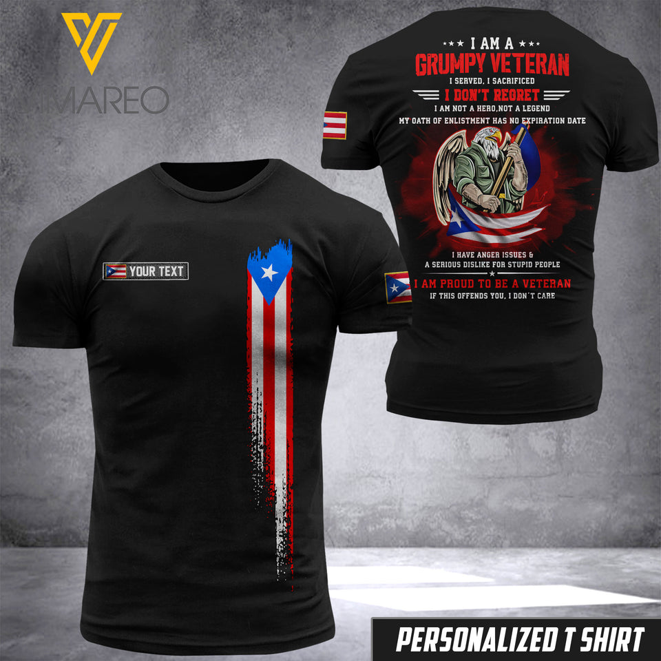 puerto rico VETERAN CUSTOMIZE T SHIRT 3D PRINTED TMT 55