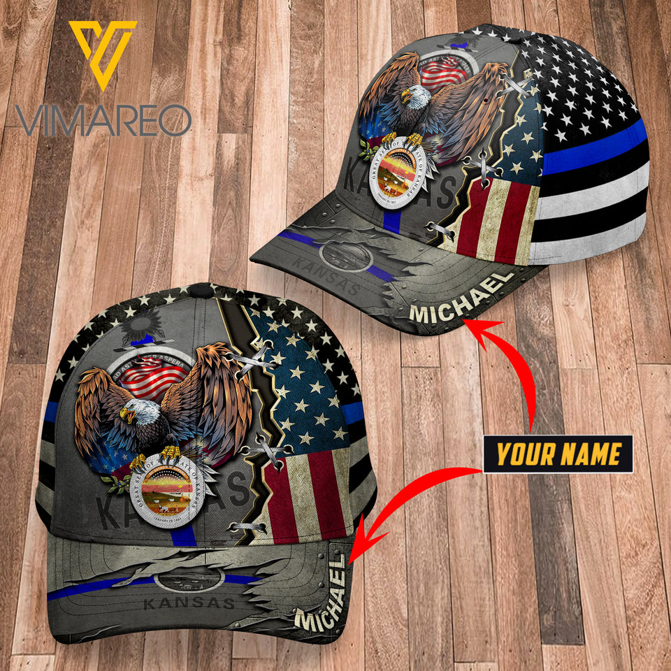 Kansas BLUE LINE CUSTOMIZE Peaked cap 3D TL103 FLAG