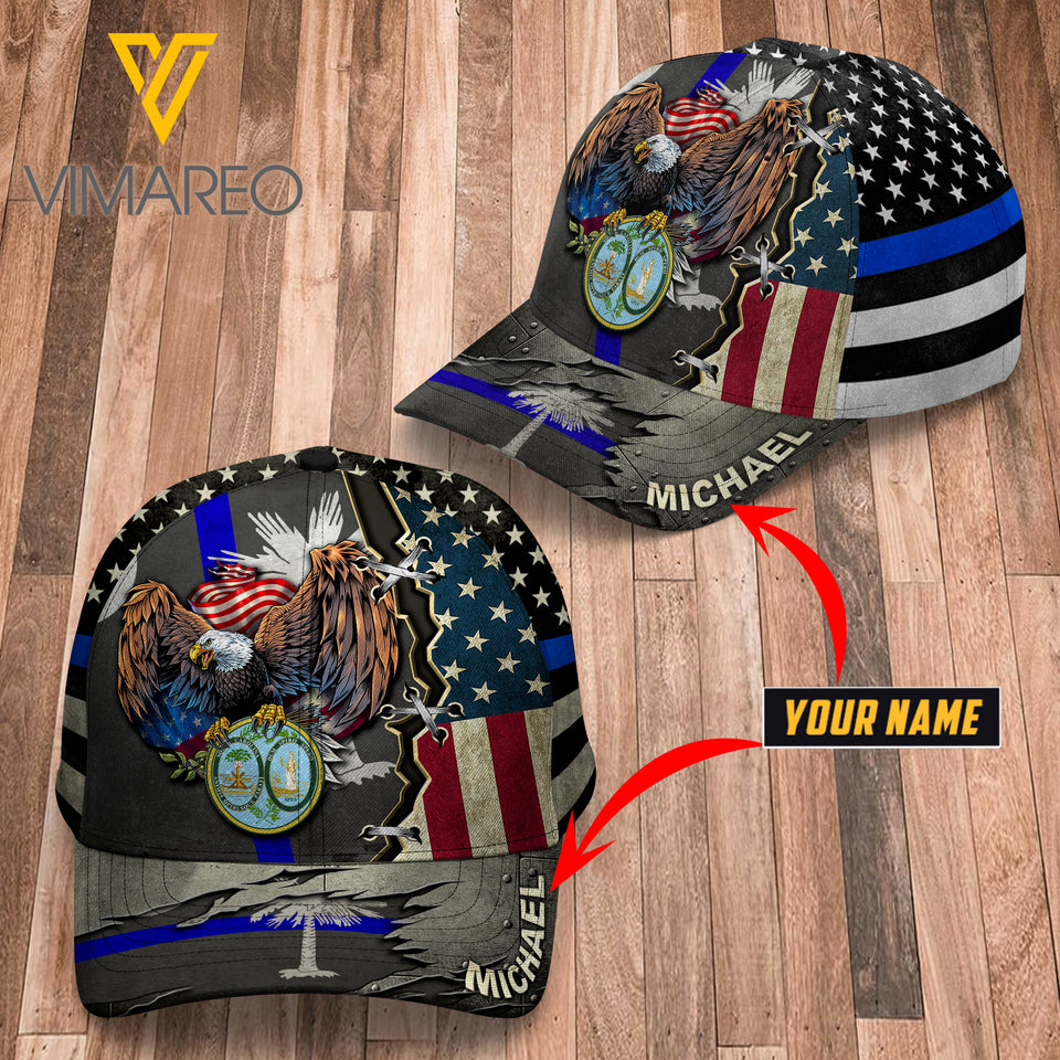 South Carolina BLUE LINE CUSTOMIZE Peaked cap 3D TL103 FLAG