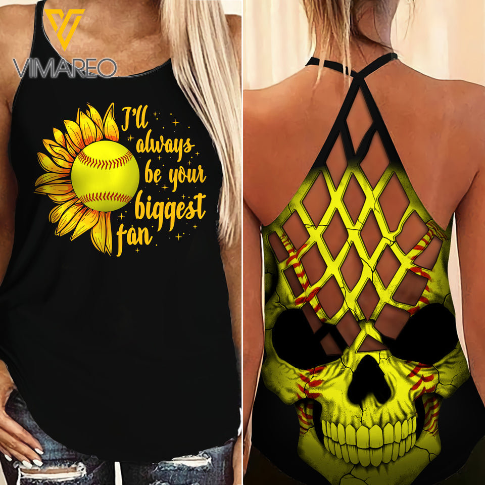 ALWAYS BE YOUR BIGGEST FAN Criss-Cross Open Back Camisole Tank Top Legging TMT SKULL