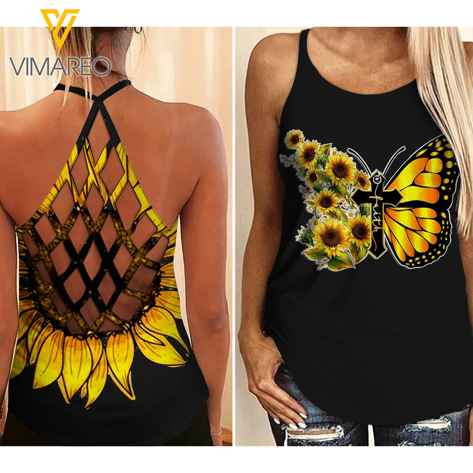 sunflower Criss-Cross Open Back Camisole Tank Top TMTL BUTTERFLY
