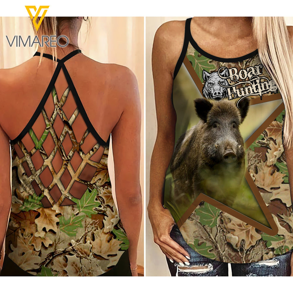 BOAR HUNTING Criss-Cross Open Back Camisole Tank Top TMT