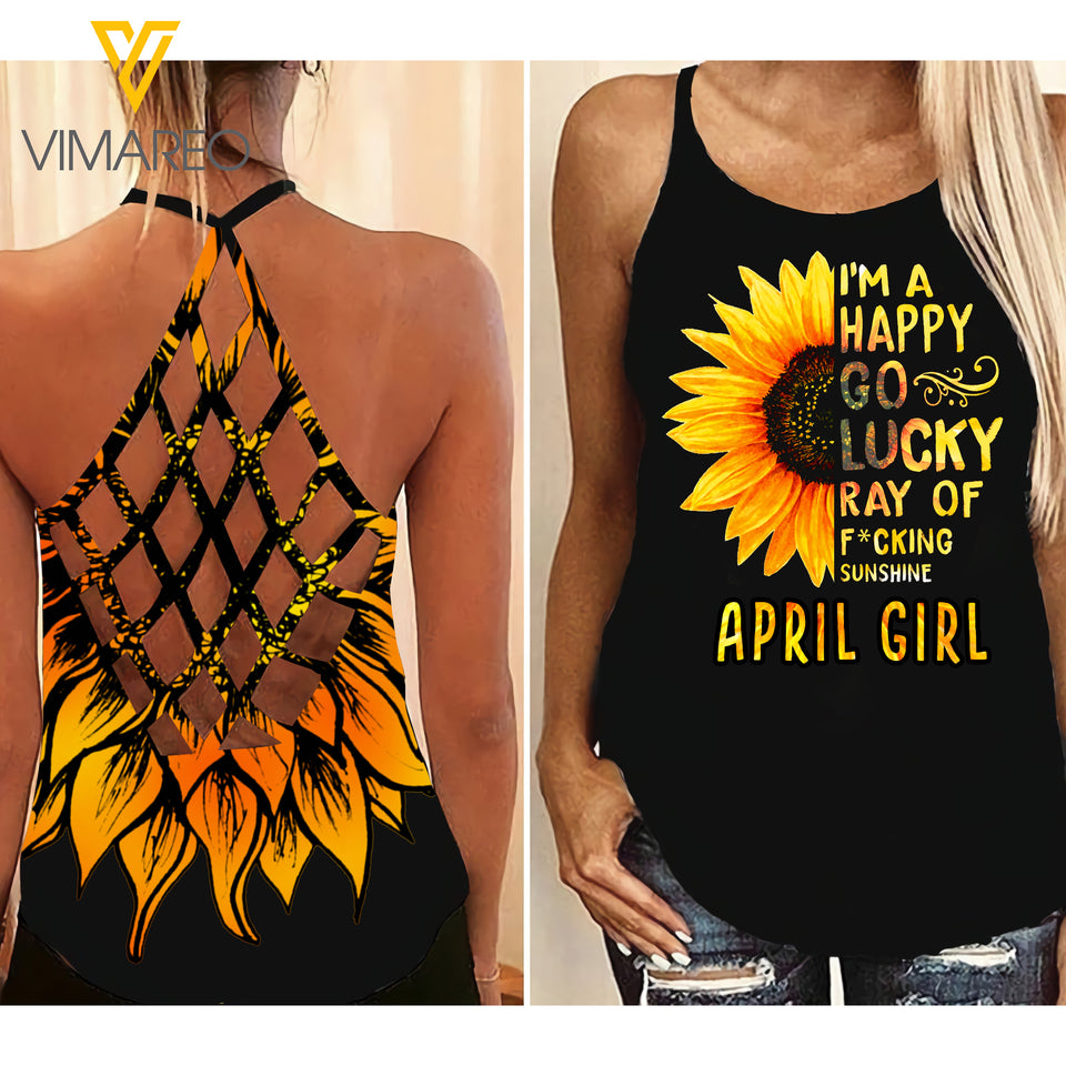 april GIRL Criss-Cross Open Back Camisole Tank Top sunshine