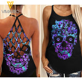 Pit Bull Dog Skull Criss-Cross Open Back Camisole Tank Top MQSEHR