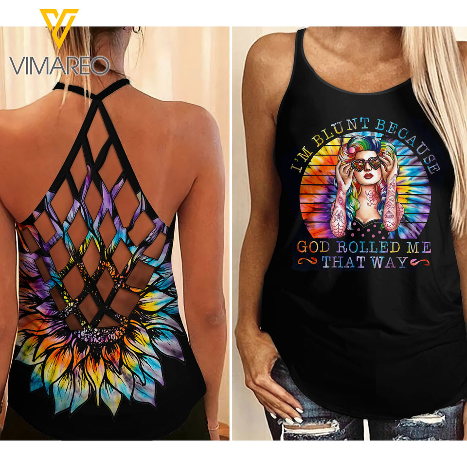 I'm Blunt Because God Rolled Me That Way Criss-Cross Open Back Camisole Tank Top APR-HQ02