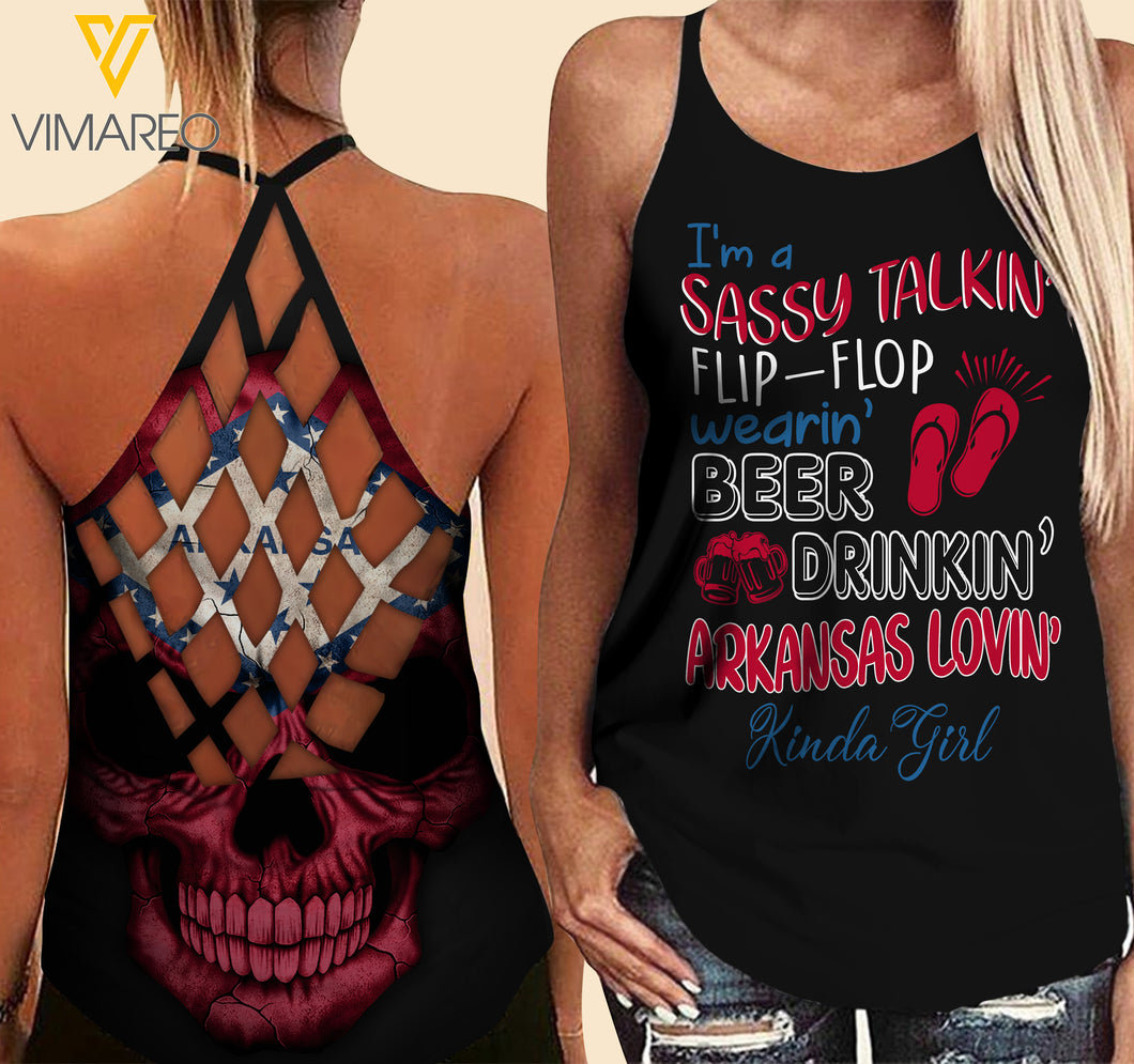 Arkansas lovein' Kinda girl-Criss-Cross Open Back Camisole Tank Top