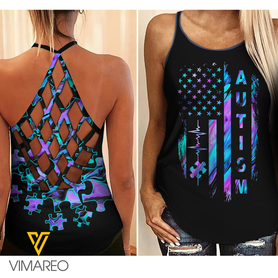 PHN AUTISM AWARENESS Criss-Cross Open Back Camisole Tank Top Legging MAR-MA12 DS