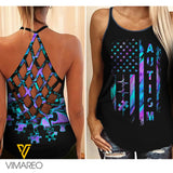 PHN AUTISM AWARENESS Criss-Cross Open Back Camisole Tank Top Legging MAR-MA12 DS