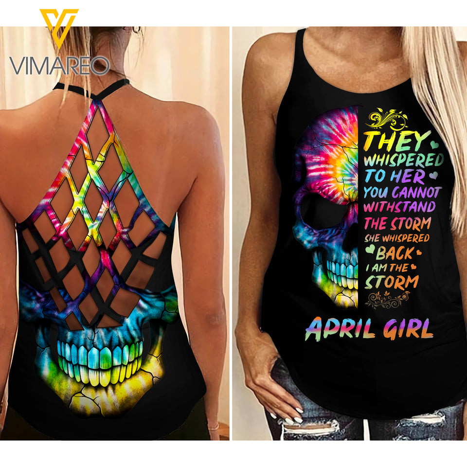 April Girl Skull Tattoos Criss-Cross Open Back Camisole Tank Top 1503NGBA
