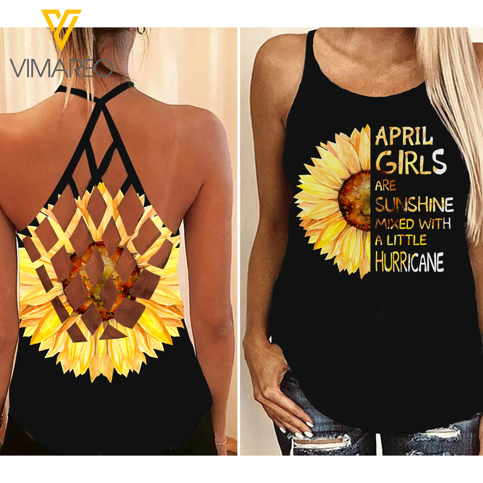 April Girls are sunshine Criss-Cross Open Back Camisole Tank Top VMRT