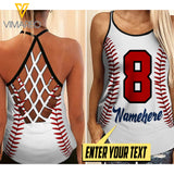 BASEBALL CUSTOMIZE Criss-Cross Open Back Camisole Tank Top TMT