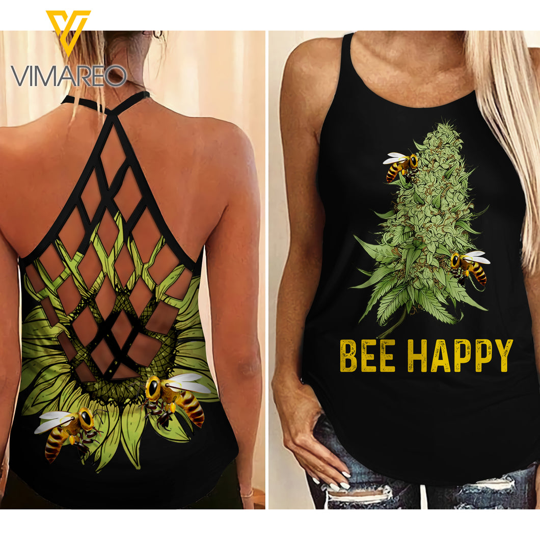 PHN Bee Criss-Cross Open Back Camisole Tank Top Legging APR-MA01