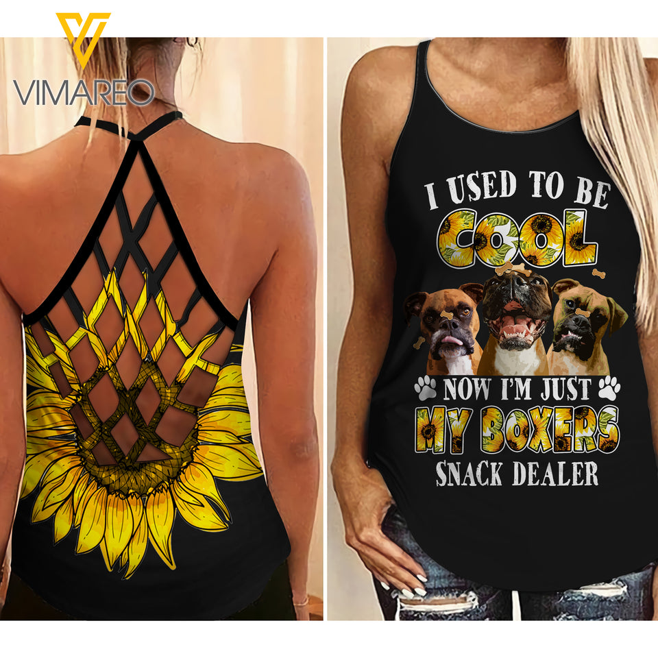 BOXER DOG CRISS-CROSS OPEN BACK CAMISOLE TANK TOP